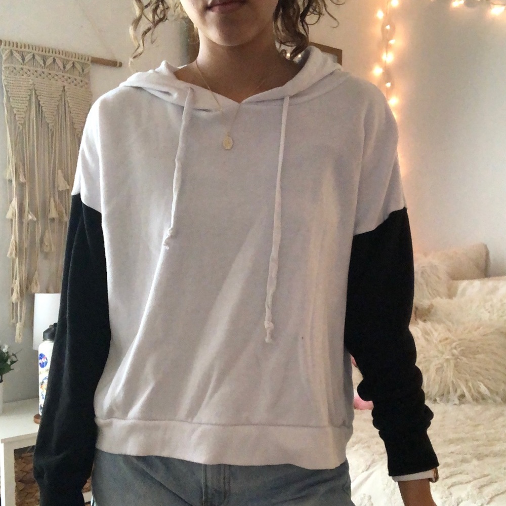 Black and White Color Block Hoodie